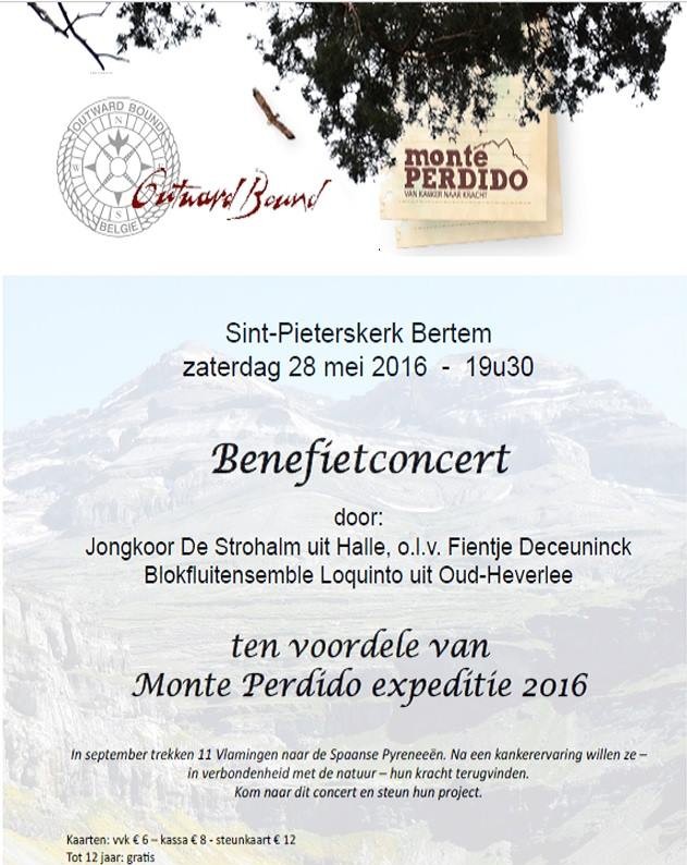 Affiche van het Benefietconcert voor project Monte Perdido.