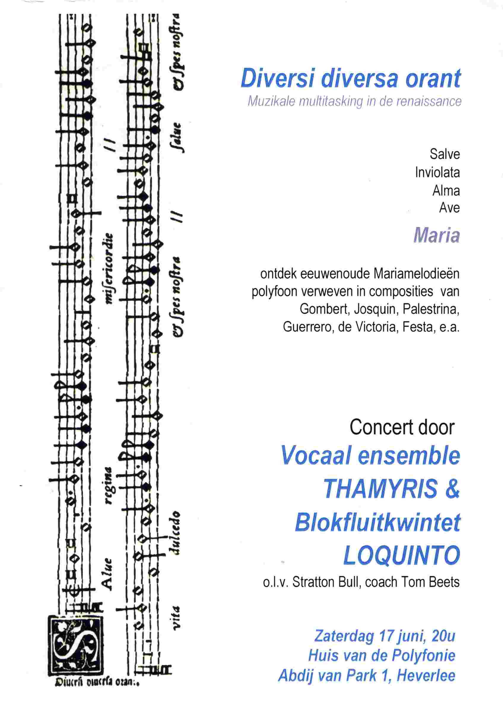 Affiche voor het concert Diversi diversa orant.